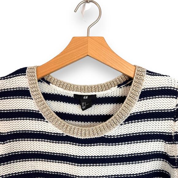 H&M Sweater Striped White and Blue Nautical Preppy Spring Trendy Size S - Picture 11 of 16